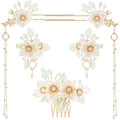HINZIC 5pcs Flower Tassels Hairpin for Women, Non-Slip Crystal Pearl Camellia Hair Clips, Retro Chinese Hanfu Wedding Brides Hair Accessories for Long Hair - color: Camelia