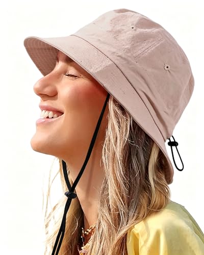 Water-Resistant Bucket Hat for Women Men Rain Hat UPF 50+ Boonie Sun Hat Foldable Summer Floppy Fishing Safari Hats - color: Dusty Rose