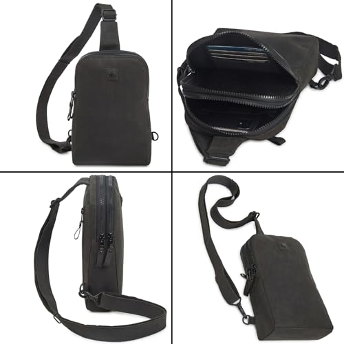 Leather Sling Bag for Women Genuine Crossbody Purse Small Trendy Cross Over Chest Phone and Credit Card Slots (Black Crazy Horse) - color: Black Crazy Horse