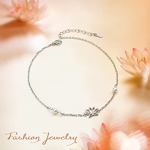 Anklets for Women S925 Sterling Silver Adjustable Beach Foot Ankle Bracelet Jewelry Gifts - style: Lotus