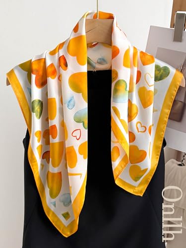 Silky Scarf for Women Lightweight Satin Bandanas Neck Hair Wrap For Sleeping Head Scarves 27.5" - color: A26 Yellow Heart/27.5"