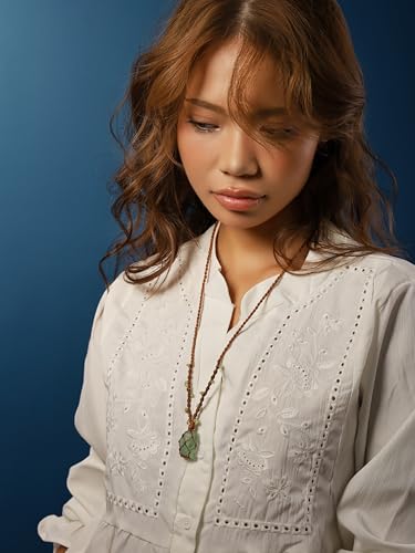 MINACHI Boho Macrame Necklace with Green Aventurine Stone, Handmade Adjustable Rope Pendant, Vintage Hippie Jewelry for Women - style: Necklace NECK.001