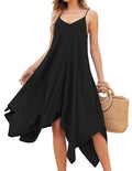 Chigant Women's 2026 Summer Dress Casual Boho Sundress Spaghetti Strap Swimwear Cover Up Beach Flowy Midi Vacation Dresses - color: 01black, size: Medium