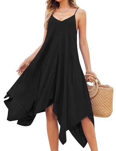 Chigant Women's 2026 Summer Dress Casual Boho Sundress Spaghetti Strap Swimwear Cover Up Beach Flowy Midi Vacation Dresses - color: 01black, size: Large