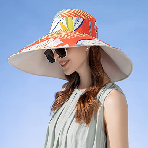 HUAMULAN Women Summer Sun Hat Wide Brim Wired Edge Floral Beach Bucket Hats Reversible Foldable Travel UV Protection Lady Hat - color: Bg8240-mise