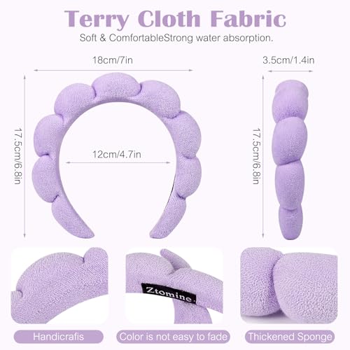 Ztomine Spa Headbands, Set of 2, Terry Cloth Headband for Washing Face or Facial, Puffy Makeup Headbands for Face Washing, Mask, Beige + Purple (1 Beige & 1 Purple Combo Pack) - color: beige + purple
