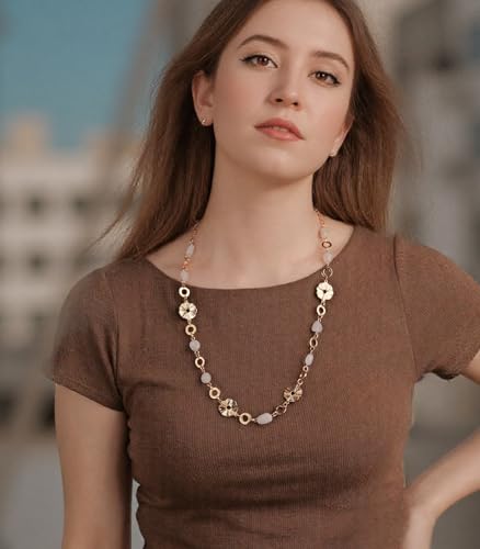 Long Gold Necklaces for Women Dainty Natural Stone Beaded Gold Necklace Mothers Day Gifts Boho Gold Costume Jewelry for Women - color: White