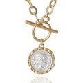 Chunky Gold Coin Necklace for Women Silver and Gold Chain Pendant Necklaces 18 Inch Antique Toggle Thick Link Fashion Jewelry Gift for Women - style: Worn Gold & Sliver-F