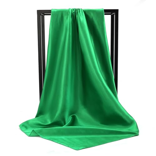 QBSM Womens 23.6 inch Satin Silk Feeling Formal Square Neck Scarf Head Hair Wraps Kerchief - color: Emerald Green