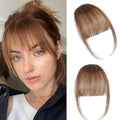 ELEFOCUS Clip-on bangs 100% real hair Fine light brown fake bangs Daily wear fake bangs - color: Light Brown, size: Wispy Bangs