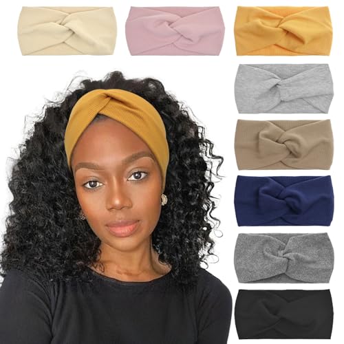 AQOKKA Elastic Knotted Headbands for Women Criss Cross Head Bands for Women's Hair Non Slip Boho Wrap Twisted Hair Accessories - color: 8 Pack Ribbing Cross Headbands C