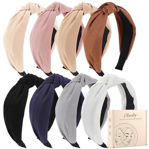 obeoby 8Pcs Headbands for Women, Fashion Knotted Headband Brown Series Wide Hairband Gifts Hair Accessories - color: black, brown, navy blue, khaki, gray, pink, beige, white