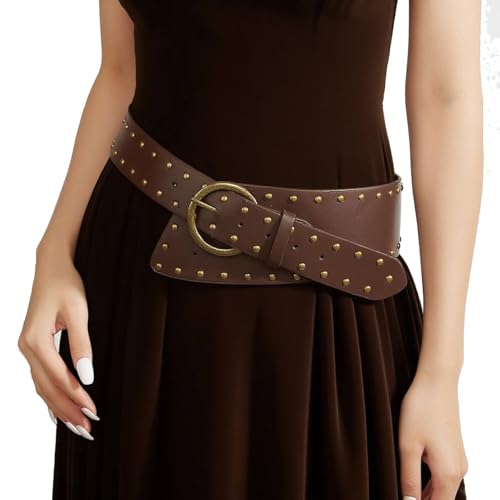 MILAKOO Vintage Punk Leather Waist Belt for Women 80s Goth Costume Cinch Belts Ladies Western Belt for Jean - color: C2: Brown
