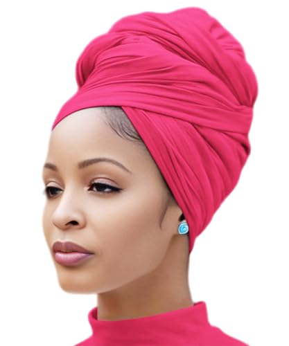 Nonbongoy Head Wraps for Black Women Stretch Headwraps Large Hair Wraps Hijab Scarves for Muslim Head Scarf Turban Headbands - color: 1-rose Red Headwrap