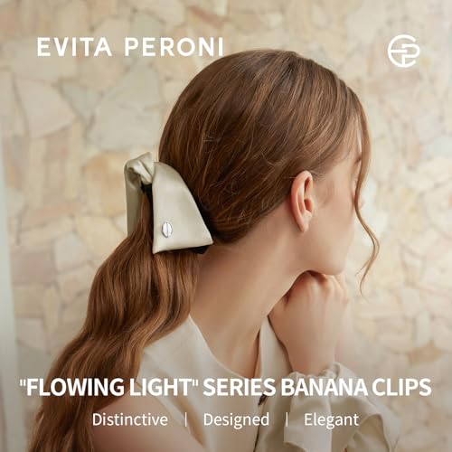 EVITA PERONI Banana Clip with Twistable Wings, Acetate Fabric Ponytail Holder No Damage Hair Clips for Thick Curly Hair Large Claw Clips Elegant Hair Accessories for Women, Apricot - color: Apricot