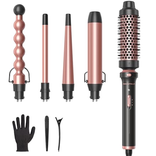 Wavytalk 5 in 1 Curling Wand Set, Multi Curl, Curling Wand Set with Thermal Brush and 4 Interchangeable Ceramic Curling Wand(0.5”-1.25”), Instant Heat Up Wand Curling Iron - color: Classic Rose Gold