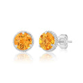 14k White or Yellow Gold Roped Halo Gemstone Round Stud Earrings for Women 6mm Birthstone with Push Backs by MAX + STONE - color: Citrine