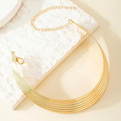 Chunky Chain Necklaces Women Statement Collar Necklace Gold Flat Snake Chain Choker Ribbed Design for Party, Dress Jewelry Gifts - color: A11