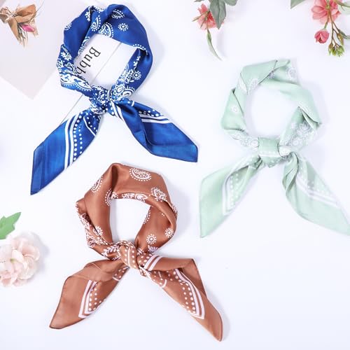 Dimeho 10Pcs 27.5 Inches Satin Head Scarf Square Silk Bandana Fashion Silk Hair Wrap Neck Scarf Boho Headwear for Women Girls