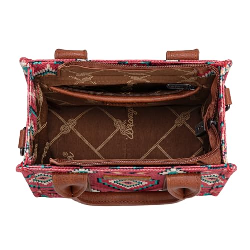 Wrangler Mini Aztec Tote Bag for Women Boho Small Top Handle Purse with Adjustable Strap - color: Boho Burgundy Red