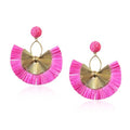 Anmpab Straw Fan Bohemian Tassel Earrings for Women Trendy Colorful Fringe Summer Beach Statement Earrings - color: Hot Pink