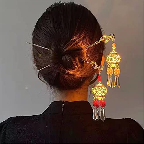Lantern Light Tassel Hairpin Hair Stick Chinese Coiled Hair Antique Hair Pin Hair Accessories for Women White Bead 1pc - color: White Bead