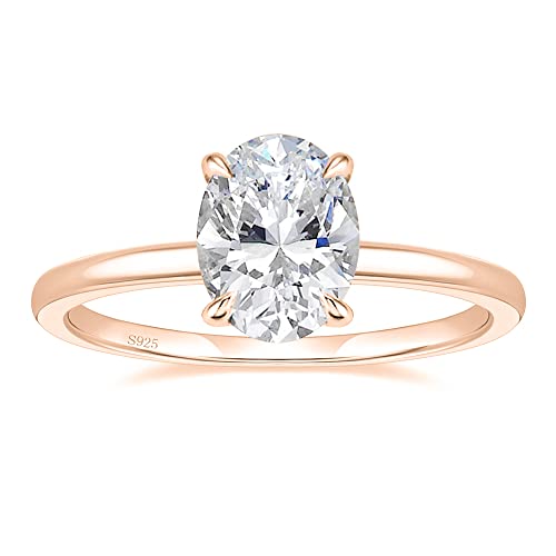 EAMTI 3CT 925 Sterling Silver Engagement Rings Oval Cut Solitaire Cubic Zirconia CZ Wedding Promise Rings for Her Wedding Bands for Women Size 3-11 - color: Sterling Silver-ROSE GOLD