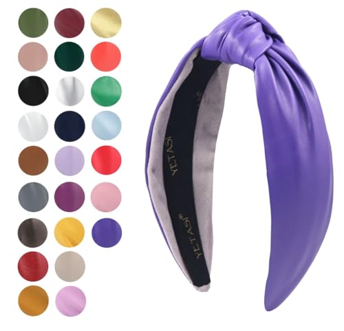 Leather Headbands for Women Violet Purple Stylish Year-round Wearable All Day. Head bands Adult Women Trendy Head band for Women's Hair Knotted Headband Top Knot Womens Fashion Designer Girls - color: Violet Purple
