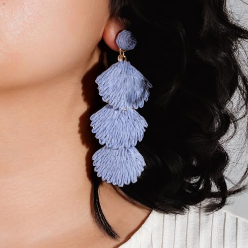 Boho Raffia Earrings Starfish Shell Seashell Dangle Drop Earrings Cute Statemnet Trendy Jewelry Summer Beach Outfits for Women - color: Lilac, size: Shell