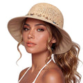 TOP-EX chicpony™ Cooling UPF 50+ Wide Brim Beach Hand Crochet Straw Hat - color: Natural Shell, size: Medium
