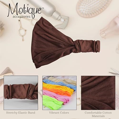 Motique Accessories Wide Cotton Head Band Solid Boho Yoga Style Soft Hairband for Women (Dark Brown) - color: Dark Brown