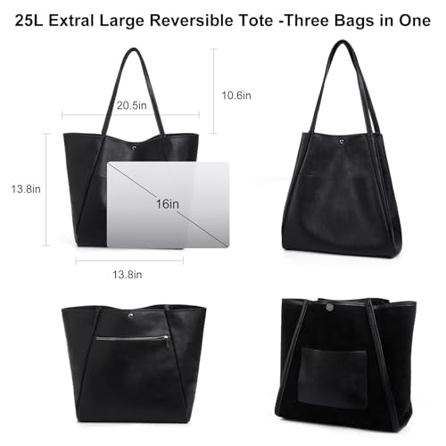 Large Tote Bag for Women Work 25L Travel Vegan Leather Ladies Handbags Weekender Purses - color: Aa-black