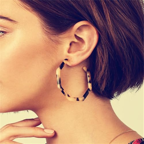 Boho Acrylic Hoop Earrings Bohemian Statement Colorful Acetate Lucite Tortoise Shell Resin Geometric Big Lightweight C Open Hoops Earrings for Women Prom Party Holiday Fashion Jewerly Gifts - color: Large leopard