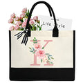 Initial Canvas Tote Bag for Women, Beach Bag with Inner Zipper Pocket Personalized Gifts for Wedding, Birthday | Initial - color: K