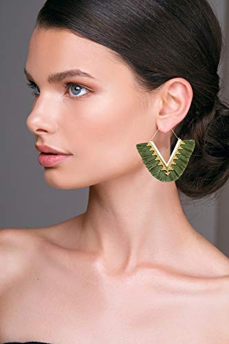 Tassel Hoop Earring Statement Thread Dangle Earrings Stylish Long Fringe Drop Earrings Lightweight Long Swingy French Hook Earrings for Women - color: A Olive Green