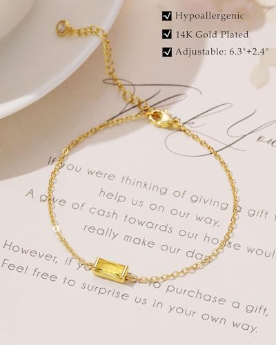 FUNEIA Birthstone Gold Bracelets for Women Non Tarnish Trendy Dainty 14K Gold Plated Bracelet Stack Stackable Blue Green May Emerald Friendship Bracelets Jewelry Gifts for Mom Best Friend - color: 11. November(Citrine)