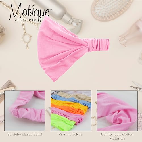 Motique Accessories Wide Cotton Head Band Solid Boho Yoga Style Soft Hairband for Women (Pink) - color: Pink