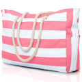 Becokan Beach Bag Large Beach Tote Bag for Women Waterproof Sandproof Swim Pool Bag With Zipper - color: Pink