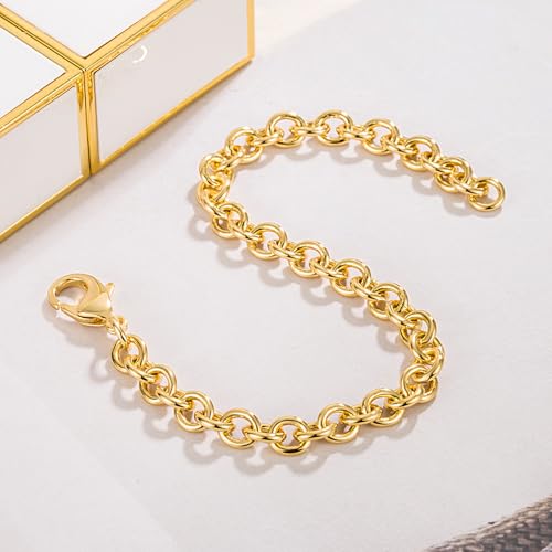 Dankadi 925 Sterling Silver Classic Round Cable Wire Link Bracelet Women Cuban Curb Oval Belcher Link Chain 5.9 to 9 in For Men 24k Gold Plated Cuff Jewelry Gift - color: 6MM Gold, size: 7.5 inch