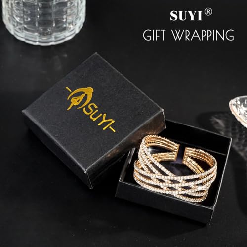 Suyi Rhinestone Bracelet Multilayer Gold Cuff Bracelet for Women Crystal Braidal Bracelets - color: Gold 1