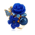 CZ Rose Flower Wedding Ring for Women Statement Engagement Round Rhinstone Crystal Aryclic Daisy Plumeria Adjustable Open Wrap Finger Rings Comfort Fit Cocktail Party Valentine Jewelry - color: Blue