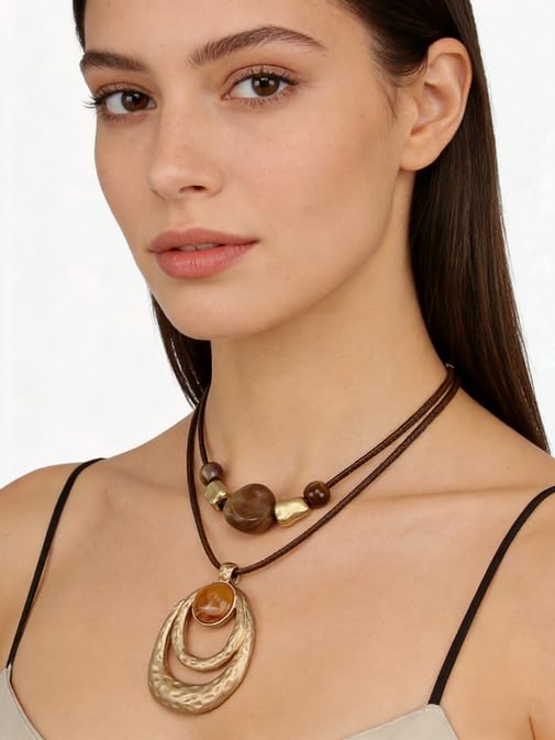 Boho Necklaces for Women Chunky Circle Necklace Layered Boho Circle Leather Choker Necklace Long Vintage Necklaces Bohemian Jewlery Gifts - style: Large Boho Necklace