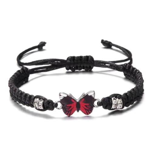 Butterfly Bracelets for Women Colorful Charm Woven Adjustable Strings Butterfly Bracelets Cute Handmade Boho Adjustable Braided Rope for Couple Women Friendship BFF Party Family Jewelry - color: black