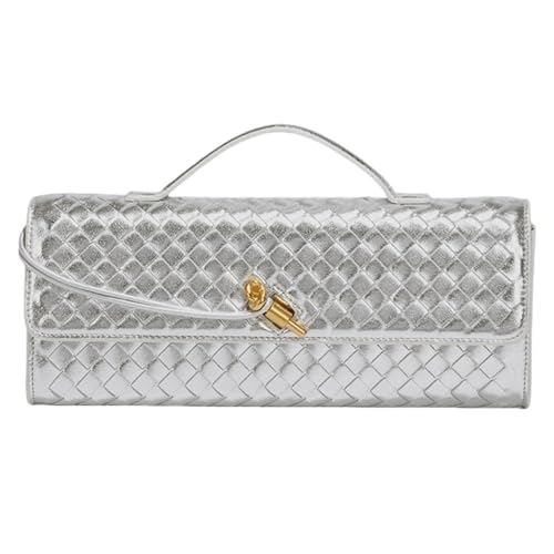 NEWBELLA Handwoven Women's Clutch Purse, Crossbody Bag with Adjustable Strap for Evening & Casual Use - color: Sliver