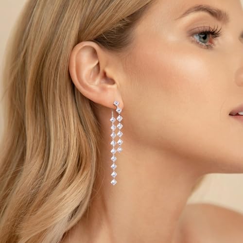 Awinesn Sterling Silver Dangle Earrings for Women Trendy Cubic Zirconia Long Dangle Drop Earrings Dainty Minimalist for Prom Party Jewelry - style: style-1