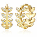 14K Gold Huggie Earrings for Women Silver Huggie Hoop Earrings Cubic Zirconia Huggie Earrings Stud Earrings Lightweight Dainty Hypoallergenic Earrings Jewelry Gifts - color: Gold Olive Leaf CZ Huggie Earrings