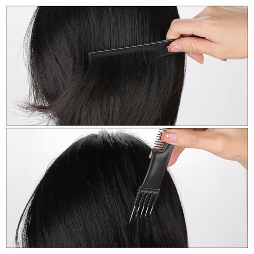 2pcs Black Metal Prong Pick Combs Parting for Women, Double-Head Parting Teasing Comb with Metal Pick Fork Comb Tool Hair Picking Comb for Hair Styling Salon Fine Hair Thick Thin Hair