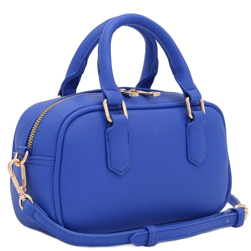 FashionPuzzle Mini PU Leather Satchel Purse Top Handle Crossbody Bag - color: Royal Blue