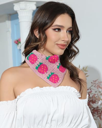 AWAYTR Crochet Head Scarf Hair Bandanas Women Knit Bandana Headband Scarf Tie-Back Head Coverings Floral Headscarf - color: White / Purple / Pink