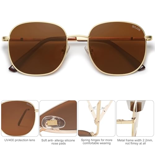 SOJOS Classic Trendy Square Sunglasses for Women Men Cute Big Frame Gold Shades SJ1137 - color: Gold/Brown